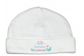 Bonnet de bébé j’aime mon parrain double cœur bleu